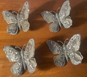 4 Champagner Schmetterling Clips Rouge Groß 6" Hochzeit Dekorationen Glitzer - Bild 1 von 11