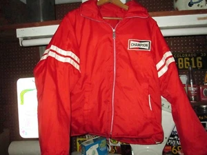 CHAMPION SPARK PLUG Vtg 80s Puffy REVERSIBLE Stripe jacket coat Racing nascar L - Picture 1 of 8