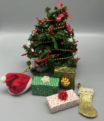 Dollhouse Christmas Tree with Decorations, Stocking, Presents, Santa Hat - Image 1 of 4