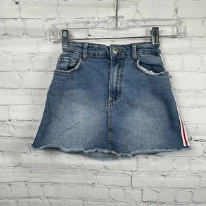 Zara Kids Blue Jean Skirt With Red & White Side Stripes Size 9 - Picture 1 of 7
