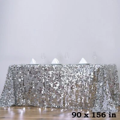 90x156" Large Payette Sequin Rectangular Tablecloth Wedding Party Dinner Linens - Image 1 of 3