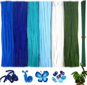 620 Pieces Blue Pipe Cleaners Craft Set, 600 Pcs Chenille Stems with 20 Pcs Flow - Picture 1 of 7