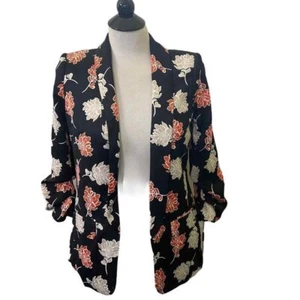 Calvin Klein Black/Orange Floral Open Front Blazer Jacket Size 2P - Picture 1 of 8