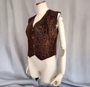 Vintage Leopard Faux Suede Vest With Shoulder Tassel Button Up Crop Vest S/M - Picture 1 of 11