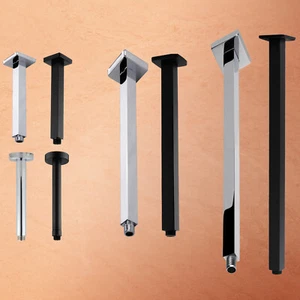ACA 200 300 400 600mm Round Square Straight Ceiling Shower Arm Chrome / Black - Picture 1 of 38