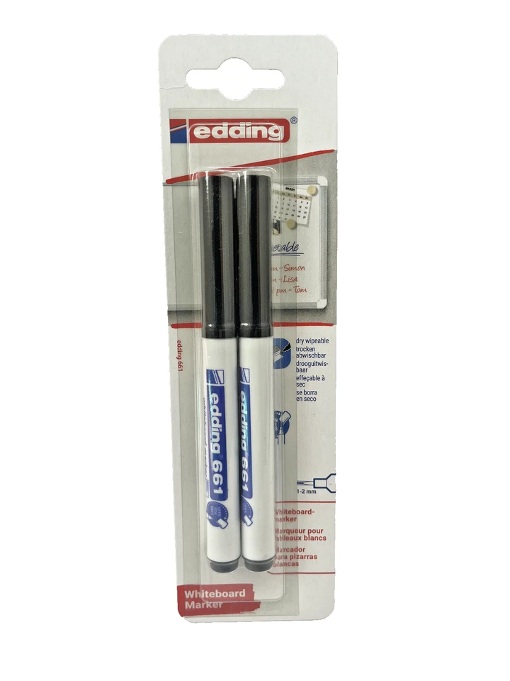 2er Set Whiteboard Marker Stifte, edding 661 Schwarz, Spitze 1-2 mm abwischbar