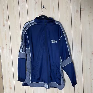 Vintage 90's Reebok Tape Arm Tracksuit Jacket Navy / Grey XL - Picture 1 of 4