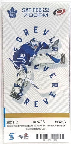 Hurricanes vs Leafs 22/2/2020 White Ticket Stub - DAVID AYRES EBUG GAME Cover