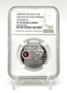 Moneda de Plata Polonia 2008 90 Aniversario Gran Polonia Levantamiento NGC PF70 - Imagen 1 de 5