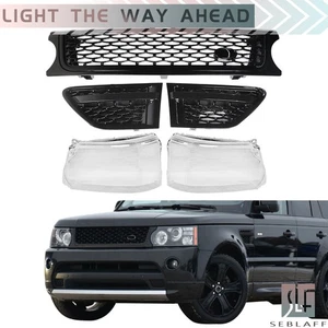 For 2010 2011 2012 2013 Range Rover Sport Front Grill Black Headlight Lens Cover - Picture 1 of 15