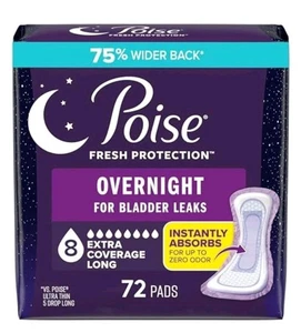 Poise Overnight Inkontinenzeinlagen 8 Tropfen ultimative Saugfähigkeit 72 Ct 2 Packungen à 36 - Bild 1 von 2