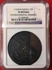 Rusia 1763 5 Kopeks - NGC VF Detalles - Catalina la Grande (15.16) - Imagen 1 de 2