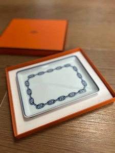 HERMES Hermes Chaine d'Ancre Pottery Square Plate Tray White / Blue Unused - Picture 1 of 4