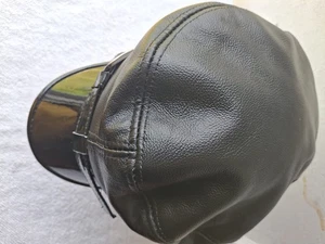 Mariner Style Black 100% Cowhide Leather Cap Xl Buckle Design Silk Lined - Picture 1 of 4