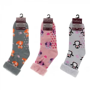 3 pares de calcetines térmicos antideslizantes con estampado de animales mullidos para damas - Imagen 1 de 5