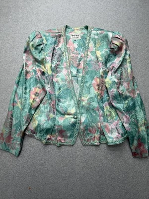 Jaqueta Vintage Coleção Nah Nah Feminina 18 Verde Floral Brocado Acabamento Pérola Anos 80 - Imagem 1 de 4
