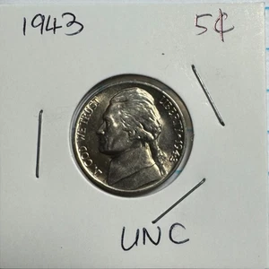 1943-P Jefferson War Nickel Silver 5C Coin BU Condition - US Silver Coin - Picture 1 of 3