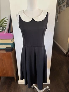 ModCloth Peter Pan Collar Black White Dress Sleeveless Stretchy Wednesday Retro - Picture 1 of 6