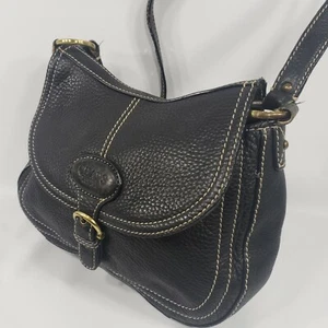 Chaps by Ralph Lauren - Small Saddlebag Black Pebbled Shoulder Bag Purse - Picture 1 of 12