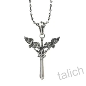 Shiny Solid 925 Sterling Silver Sword Pendant with Skull Wing Gothic Unique - Picture 1 of 8