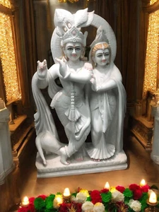 24 " Weißer Marmor Radha Krishna Skulptur Handmade Hochzeitsgeschenk & Tempel - Picture 1 of 4