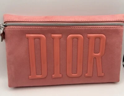 DIOR Beauty Pink Cosmetic Makeup Bag Pouch Suede 100% New Foto 1 de 4