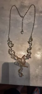 Betsey Johnson Silver Butterfly Necklace With Yellow Stones - Picture 1 of 3