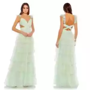 Mac Duggal 50670 Ruffle Tiered Tulle Cut Out Gown in Mint Green Size 4 NWT - Picture 1 of 7