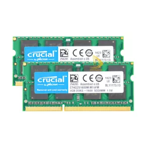 16GB Crucial 2X 8GB PC3 12800S DDR3 1600MHZ SODIMM Laptop Speicher RAM 204PIN %TG - Bild 1 von 9