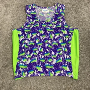 Pearl Izumi Technical Wear Tank Top Women 10 Purple Geometric Cropped Mesh Sheer - Picture 1 of 7