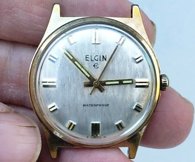 Elgin Watch Men's 33mm Swiss Wristwatch stylized E Tritium Hands RUNNING 1960s - Image 1 of 4