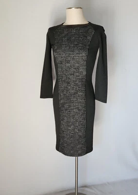 MaxMara Weekend Wool Leather Trim Midi Dress Long Sleeve Black Grey Sz.S - Image 1 of 4