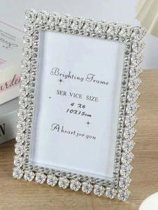 PICTURE FRAME- Silver Tone Decorative Tabletop Photo Frame, Set with Rhinestone - Picture 1 of 4