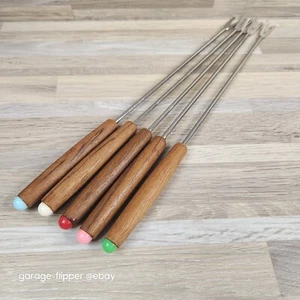 Juego de 5 palos horquillas fondue vintage mango de madera acero inoxidable japonés 10 pulgadas - Imagen 1 de 6