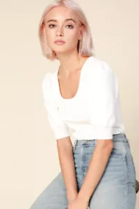 $98 NWT “ANTHROPOLOGIE” LARGE “DEVIN RIBBED WHITE SWEATER TEE” by Line & Dot - Picture 1 of 5