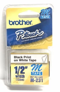 Genuine BROTHER M231 1/2" Black Print On White Tape OEM - Picture 1 of 2