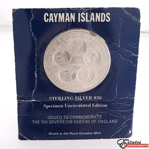 Silbermünze 50 Dollar Cayman Islands 6 Sovereign Queen of England 1975 - Bild 1 von 6