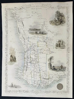1851 John Tallis Antique Map of Western Australia or the Swan River Colony - Image 1 of 2