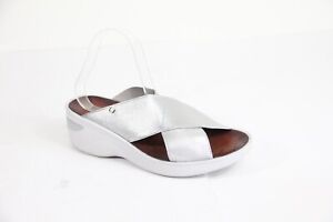 BZees Desire Sandal Wedge Slide Women 10 Silver Shoes Comfort cushion walking