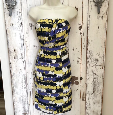 The Limited Talla Vestido de fiesta de cóctel sin tirantes amarillo azul marrón para 2 mujeres Foto 1 de 4