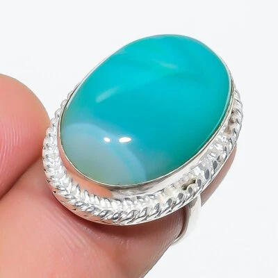Green Botswana Agate Oval Shape Gemstone 925 Sterling Silver Jewelry Ring 6" R79 - Image 1 of 4