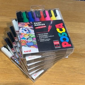๐ข Uni Posca Paint Markers Pens Permanent Standard Colours PC-3M (Set of 8) - Picture 1 of 17