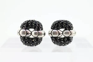 John Hardy Sterling and 18k Gold Diamond Earrings. John Hardy Black diamond Pave - Picture 1 of 8