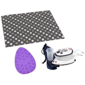 Semplice base da stiro grigio + mini ferro Prym + ripiano in silicone viola - Foto 1 di 3