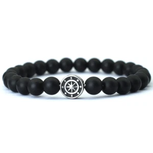 Simple Style Genuine Natural Stone Bracelet for Men Viking Pirate Compass Bracle - Picture 1 of 17