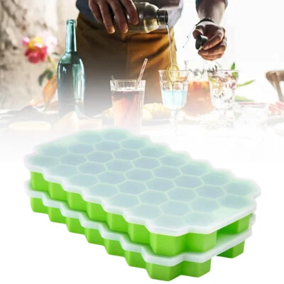 2x Silikon Eiswürfelform mit Deckel 37 Fächer BPA-frei Eiswürfelbehälter - Bild 1 von 4