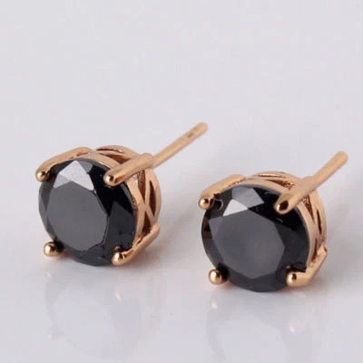 Pretty New Yellow Gold Filled 4 Prong Set 7mm Black Round CZ Stud Earrings - Image 1 of 4