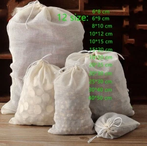 10pcs Reusable Cotton Mesh Filter Bags Spices Herbs tes Soup Drawstring au stock - Picture 1 of 16