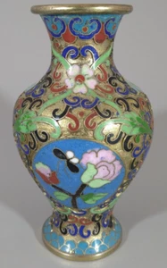 Vintage Traditional Oriental Brass & Cloisonne Enamel Floral Vase ~ 13cm High - Picture 1 of 6