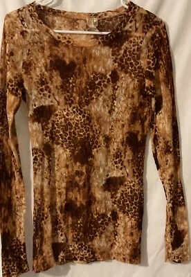 BKE womens long sleeve cheetah print see through shirt large RN75720 - Image 1 of 4